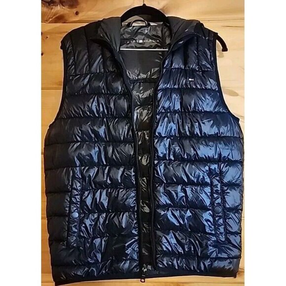 Tommy Hilfiger Hooded Vest Womens Size Medium Black - Picture 1 of 16